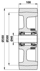 350x108-40 Load wheel Vulkollan with brake